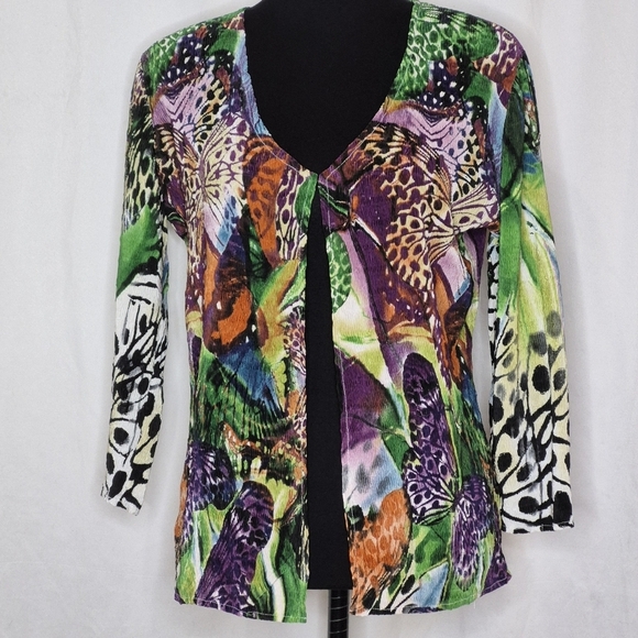 Alberto Makali Vibrant Crinkle Butterfly Open Front Cardigan Topper - Size M - Picture 1 of 10